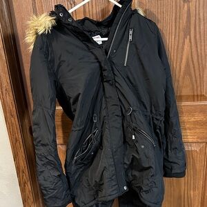Mossimo Supply Co. Black Jacket with Faux Fur Hood